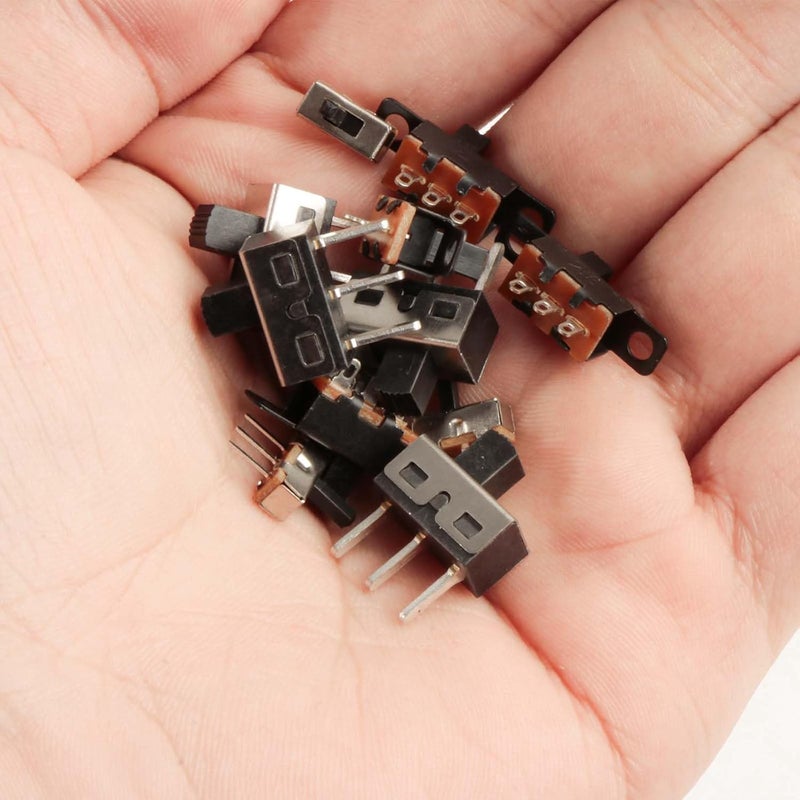 Juasky 100pcs Micro Slide Switch 2 Position 3 Pin,High Knob Mini Vertical Slide Switches SPDT 1p2t SS-12D10 SS-12F15 SS-12D00 for PCB Breadboard Electronic - Image 4